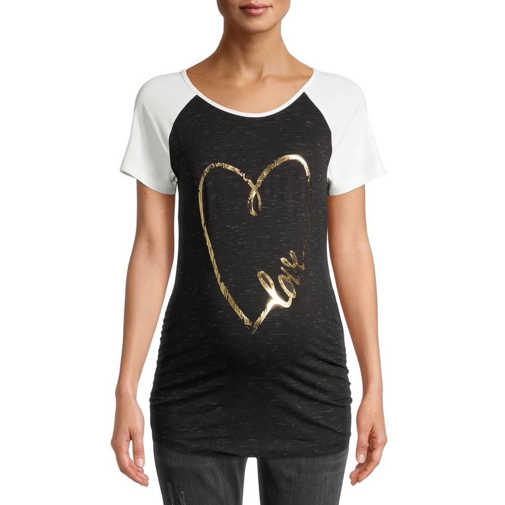 Maternity Planet Motherhood Short Sleeve Reglan Graphic Tee Love Heart